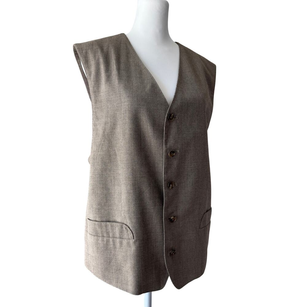 Vintage ‘90s Perry Ellis Light Brown V-Neck Button Front Relaxed Fit Vest